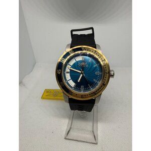 Invicta Mens Pro Diver Quartz Watch With Black Silicone Strap Blue Dial & Gold-T